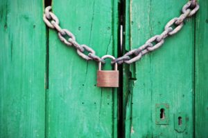 locked green wooden door